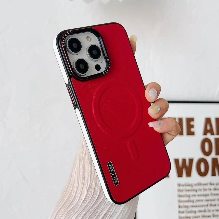 Air Magsafe kožna maska crvena iPhone 15 pro